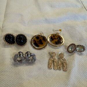 Mixed Metal Lot of 5 Earring Pairs- Gold, Silver, Black, Tortoise, Iridescent